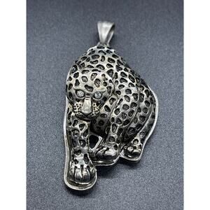 Leopard Cheetah Large Cat Pendant Lucite with Rhinestone Eyes